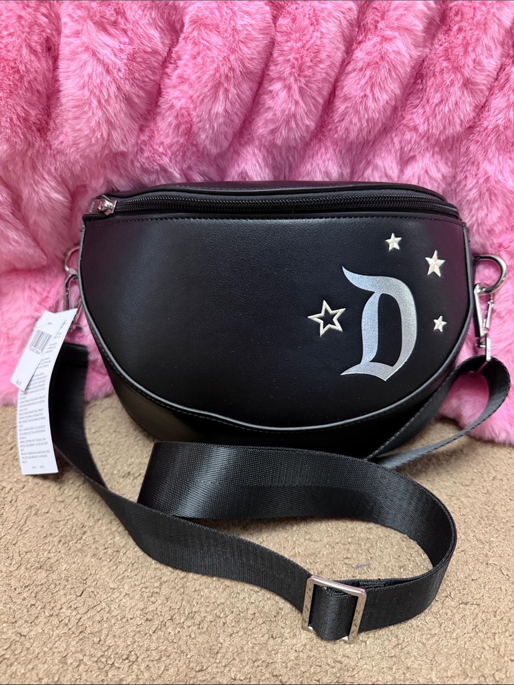 Disney Black Crossbody Bag with Silver 'D' and Star Accents